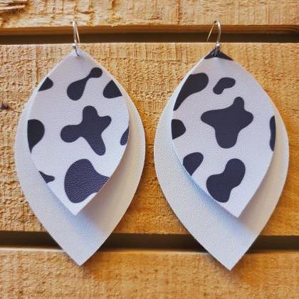 Cow Leaf Earrings, Cow Print Leather Earrings, Cow..