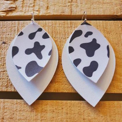 Cow Leaf Earrings, Cow Print Leather Earrings, Cow..