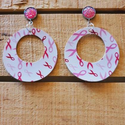 Pink Leather Earrings, Breast Cancer Awareness..