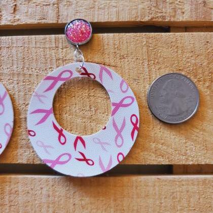 Pink Leather Earrings, Breast Cancer Awareness..