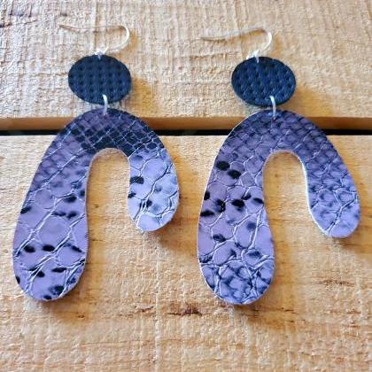 Snake Leather Earrings, Purple Snakeskin Geometric..