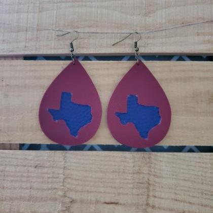 Texas Leather Earrings, State Jewelry, Going Away..