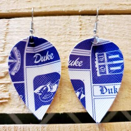 Duke Leather Earrings, Blue Devils Jewelry,..