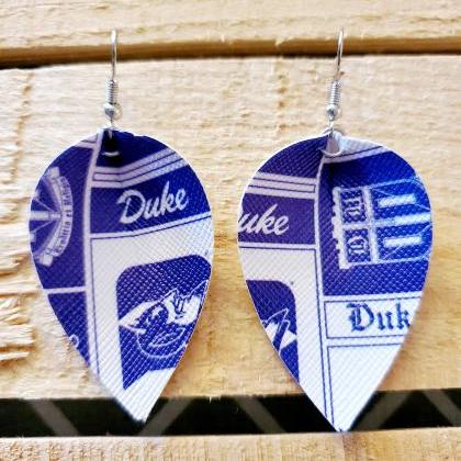 Duke Leather Earrings, Blue Devils Jewelry,..