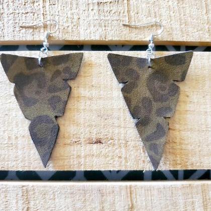 Leopard Print Arrowhead Leather Earrings,..
