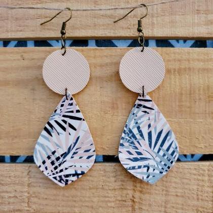 Tropical Floral Leather Dangles, Cream Round..
