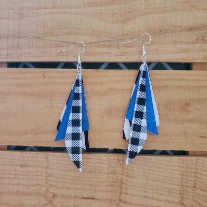 Triple Layer Dangle Leather Earrings, Houndstooth..