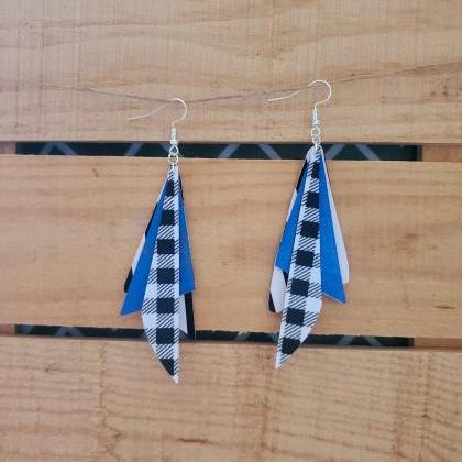 Triple Layer Dangle Leather Earrings, Houndstooth..