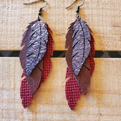 Triple Layered Feather Earrings, Distressed..