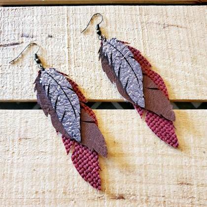 Triple Layered Feather Earrings, Distressed..