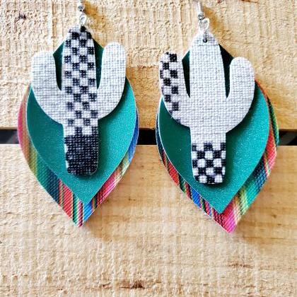 Aztec Leather Earrings, Serape Leather Earrings,..