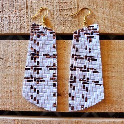 Fall Leather Earrings, Gold And White Leather..