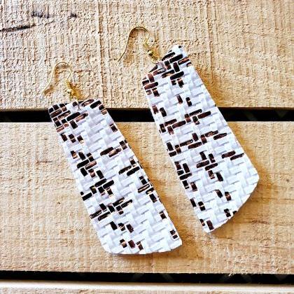 Fall Leather Earrings, Gold And White Leather..