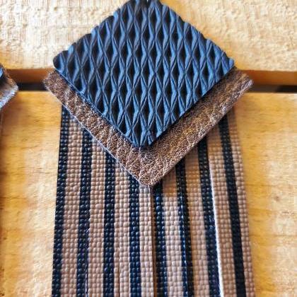 Brown And Black Striped Leather Earrings, Fall..