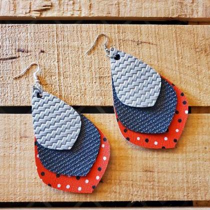 Triple Layered Leather Earrings, Red Black And..