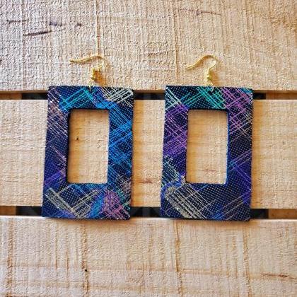 Colorful Open Rectangle Leather Earrings,..