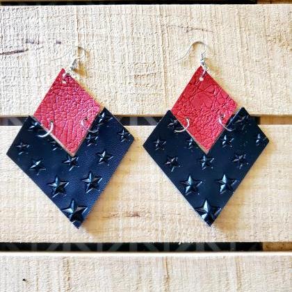 Fall Leather Earrings, Red And Black Jewelry,..