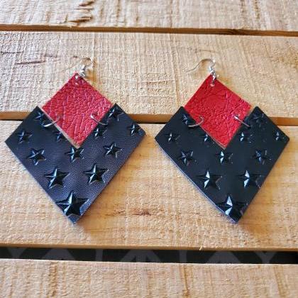 Fall Leather Earrings, Red And Black Jewelry,..