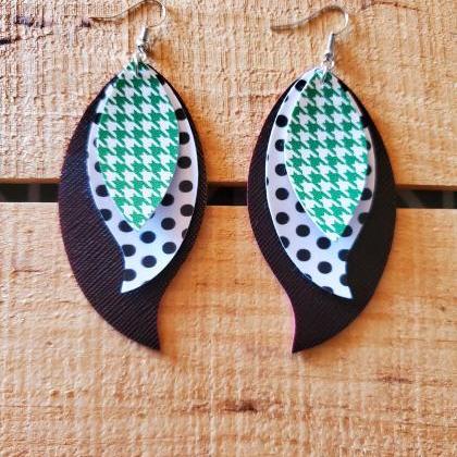 Green Black And White Layered Earrings,..