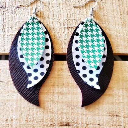 Green Black And White Layered Earrings,..