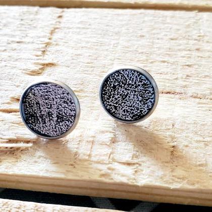 Distressed Leather Stud Earrings, Silver And..