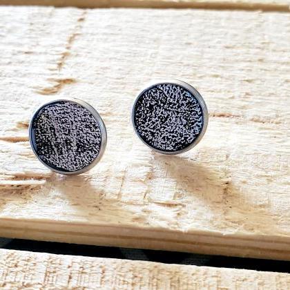 Distressed Leather Stud Earrings, Silver And..