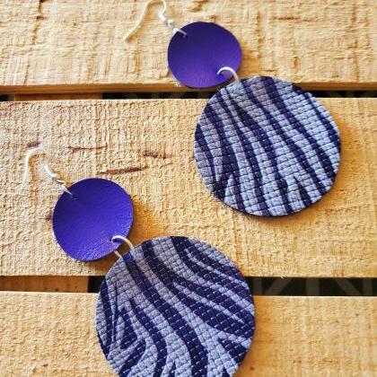 Purple And White Zebra Print Leather Earrings,..