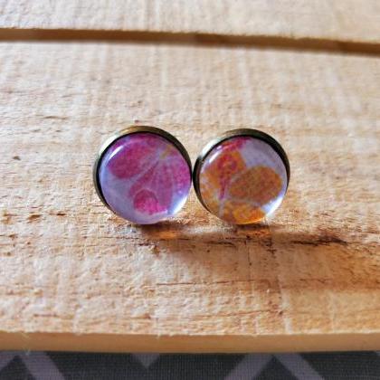 Hibiscus Leather Stud Earrings, Floral Post..