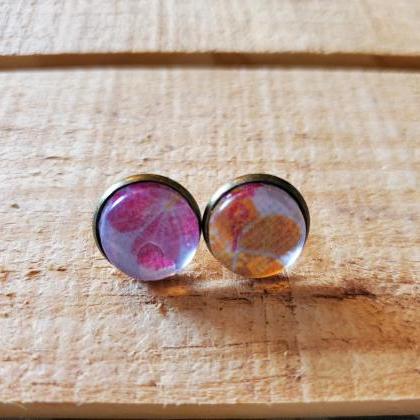 Hibiscus Leather Stud Earrings, Floral Post..
