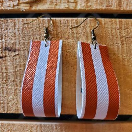 Striped Leather Rope Earrings, Leather Dangle..