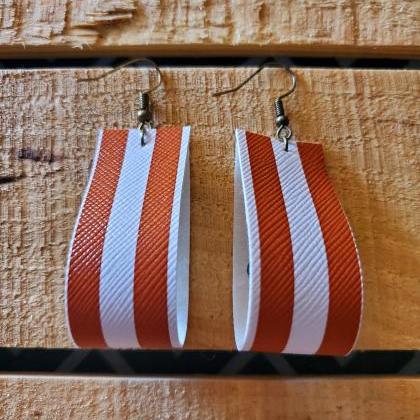 Striped Leather Rope Earrings, Leather Dangle..