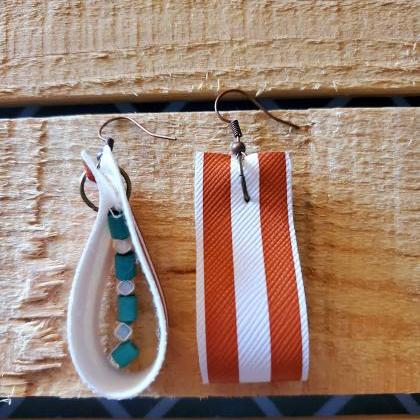 Burnt Orange And White Striped Rope Earrings, Game..