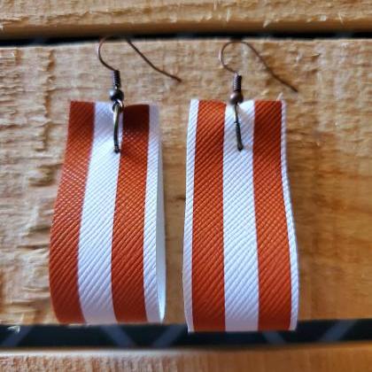 Burnt Orange And White Striped Rope Earrings, Game..