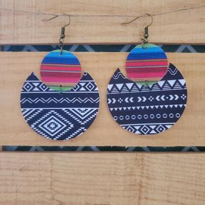 Aztec Leather Earrings, Serape Leat..
