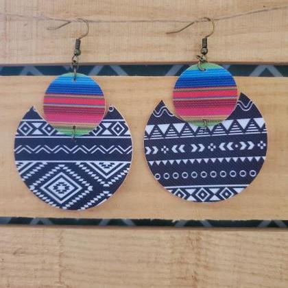 Aztec Leather Earrings, Serape Leather Earrings,..