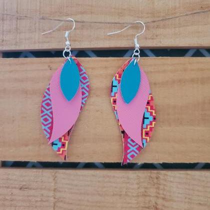 Tribal Leather Earrings, Aztec Dangle Jewelry,..