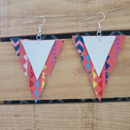 Coral Aztec Leather Earrings, Arrowhead Leather..
