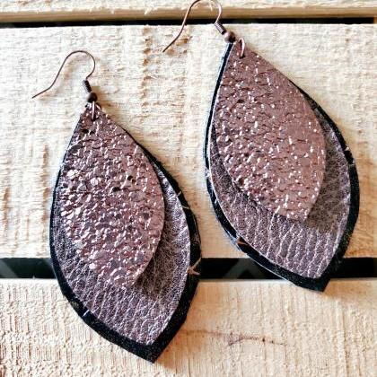 Copper Leather Earrings, Metallic E..
