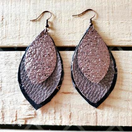 Copper Leather Earrings, Metallic E..