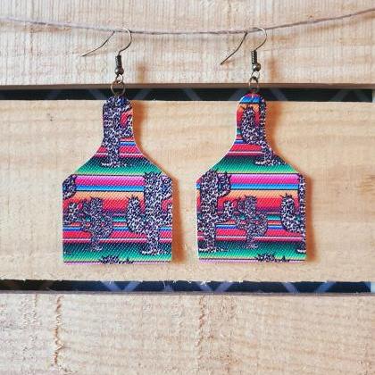 Cow Tag Earrings, Leather Cow Tag Earrings, Rustic..