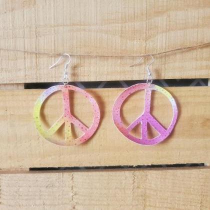 Peace Sign Leather Earrings, Hippie Jewelry, Boho..