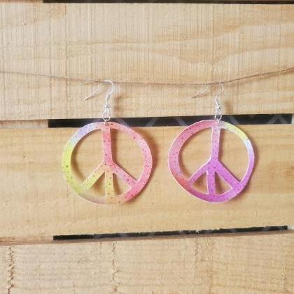Peace Sign Leather Earrings, Hippie Jewelry, Boho..