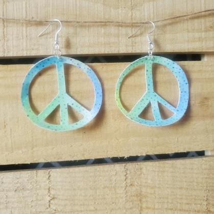 Blue Peace Leather Earrings, Bright Leather..
