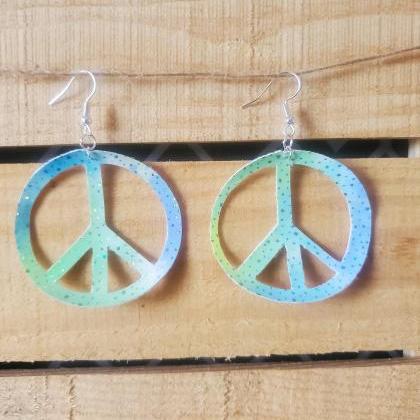 Blue Peace Leather Earrings, Bright Leather..