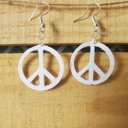 Pure White Peace Sign Earrings, Dainty Earrings,..