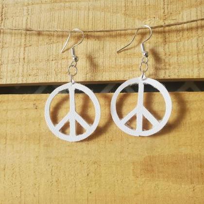Pure White Peace Sign Earrings, Dainty Earrings,..