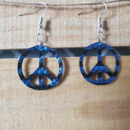 Navy Blue Metallic Hippie Earrings, Dainty Circle..