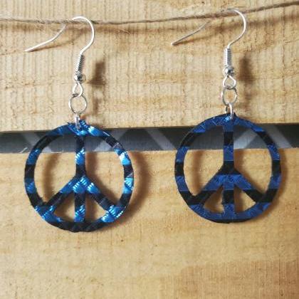 Navy Blue Metallic Hippie Earrings, Dainty Circle..