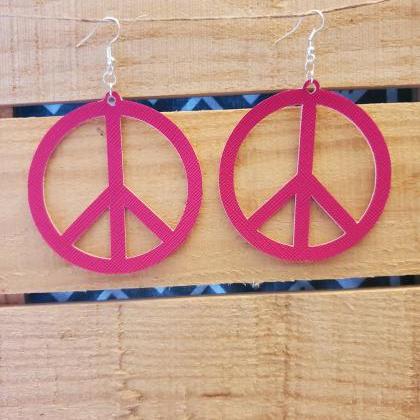 Pink Leather Earrings, Hippie Peace Sign Jewelry,..