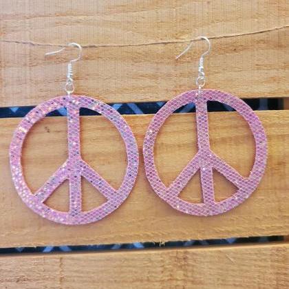 Pink Glitter Dangle Earrings, Hippi..